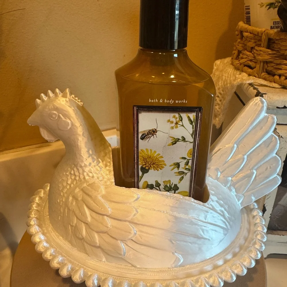 Hen on nest bath and body hand soap holder- 3d printed